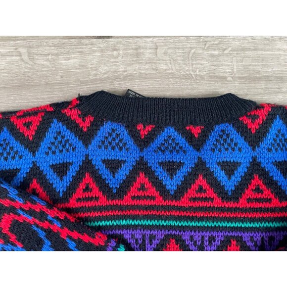 VTG 90s Edelweiss Ski Sweater Pullover Multicolor Abstract Geometric Knit Crew L - Picture 11 of 11
